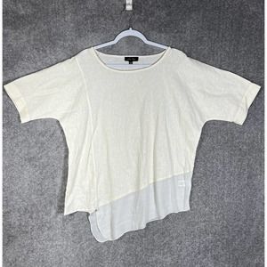 Melissa Paige Linen Blend Asymmetrical Oversize Short Sleeve Top Medium Cream